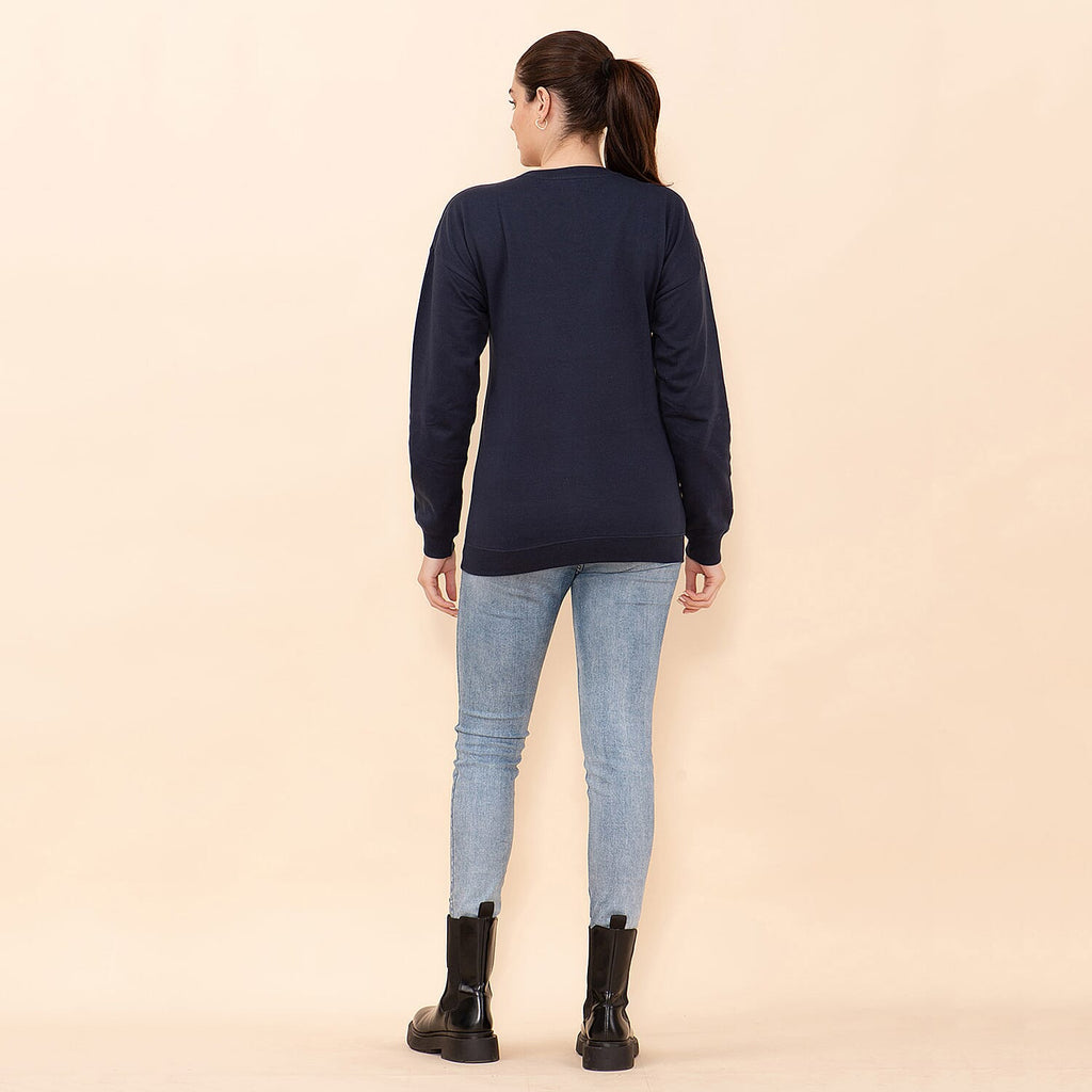 100% Cotton Fleece Knit Sweatshirt (Size M) - Navy