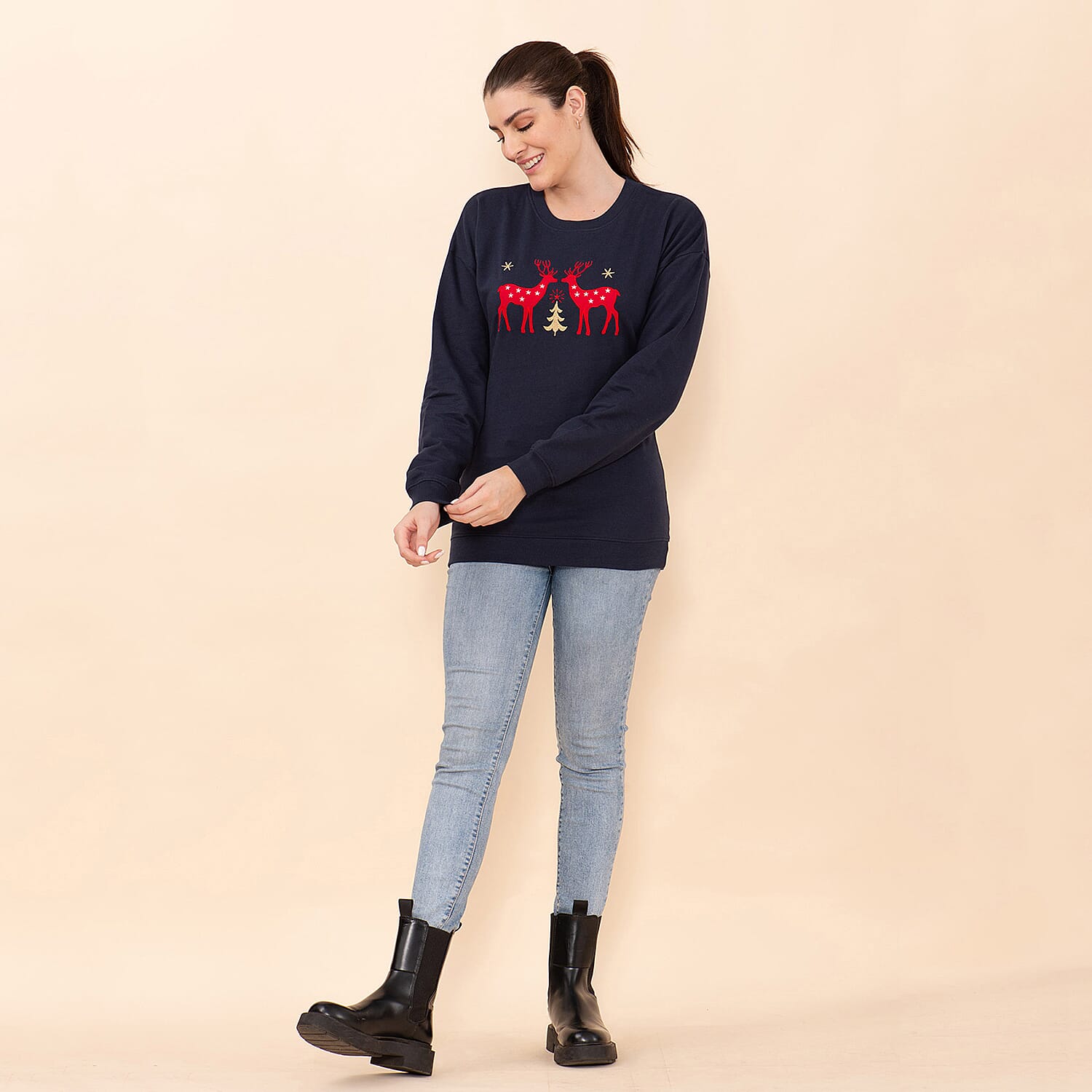 TAMSY Xmas Reindeer Embroidered Cotton Women's Sweatshirt 7142015 6