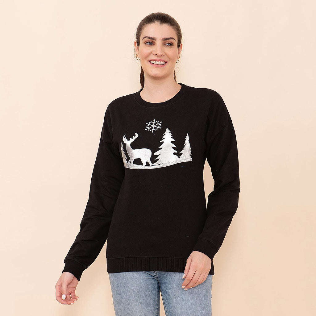 100% Cotton Fleece Knit Sweatshirt (Size M) - Black