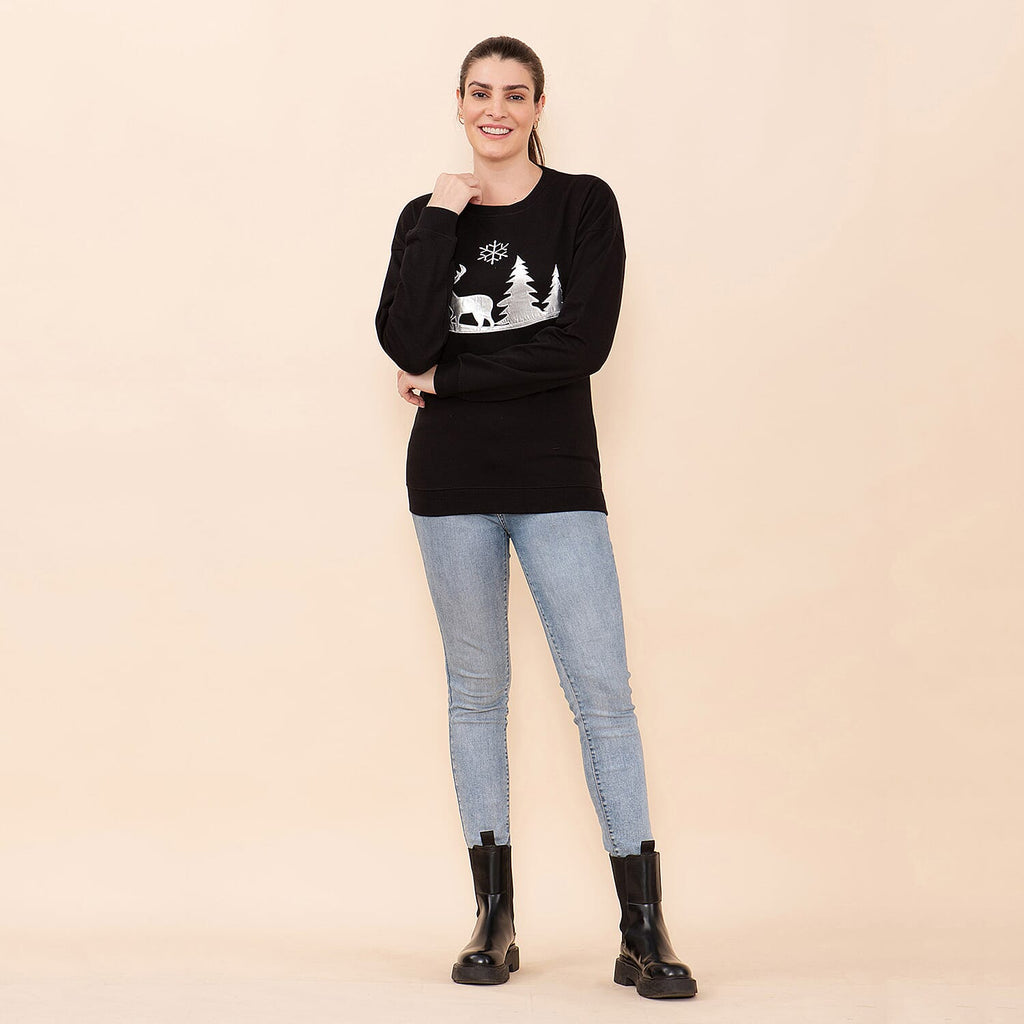 100% Cotton Fleece Knit Sweatshirt (Size M) - Black