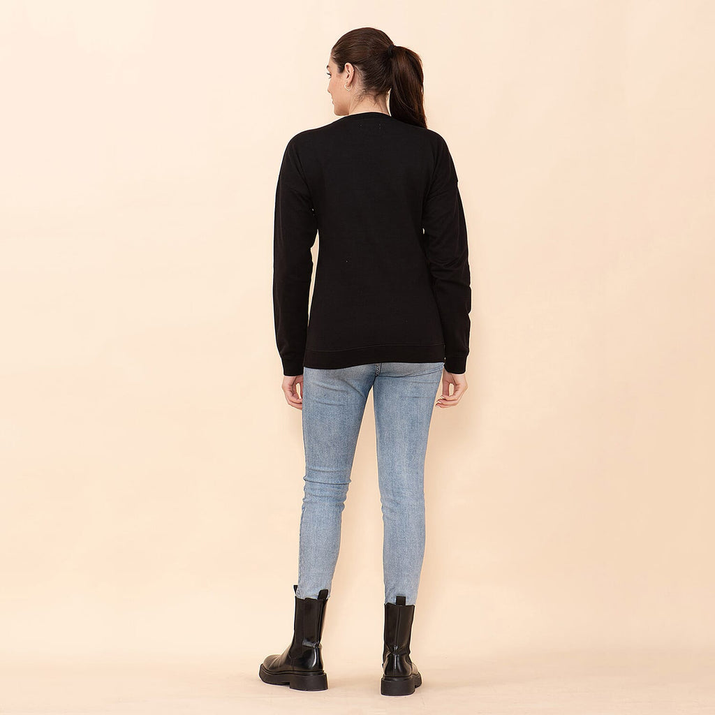 100% Cotton Fleece Knit Sweatshirt (Size M) - Black