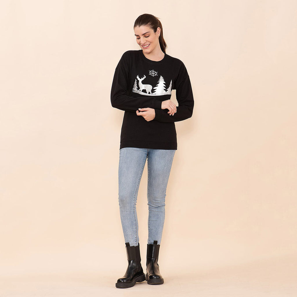 100% Cotton Fleece Knit Sweatshirt (Size M) - Black