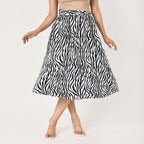 TAMSY 100% Viscose Zebra Pattern Skirt with Elastic Waist (Size XXL) - Off White - Navy