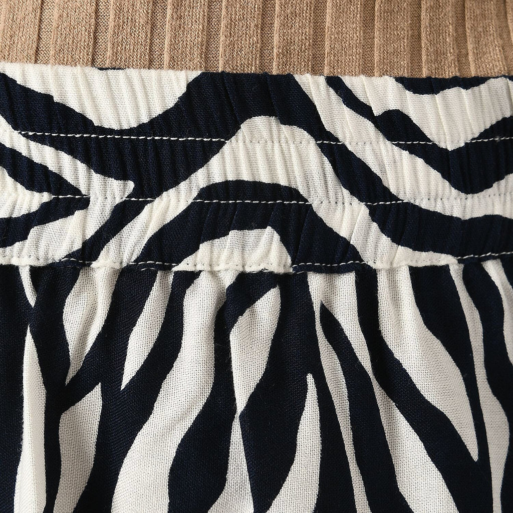 TAMSY 100% Viscose Zebra Pattern Skirt with Elastic Waist (Size XXL) - Off White - Navy