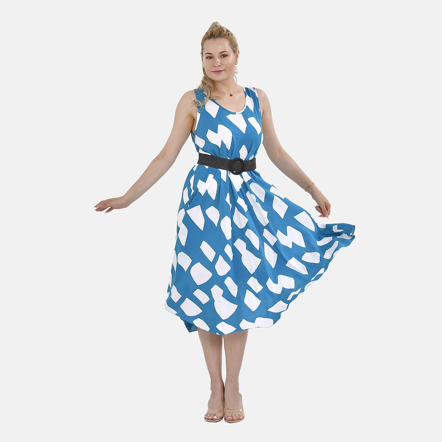 TAMSY - Set of Printed Umbrella Dress with Elastic Belt V32530841 0