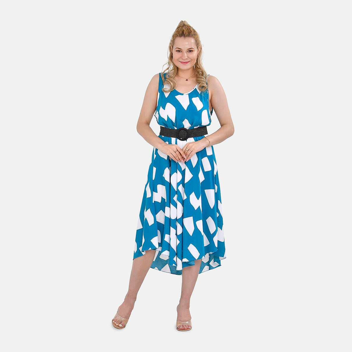 TAMSY - Set of Printed Umbrella Dress with Elastic Belt V32530841 3