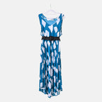 TAMSY 100% Viscose Square Printed Umbrella Dress with Elasticated Belt (Curve Size - 20 to 26) - Blue - White