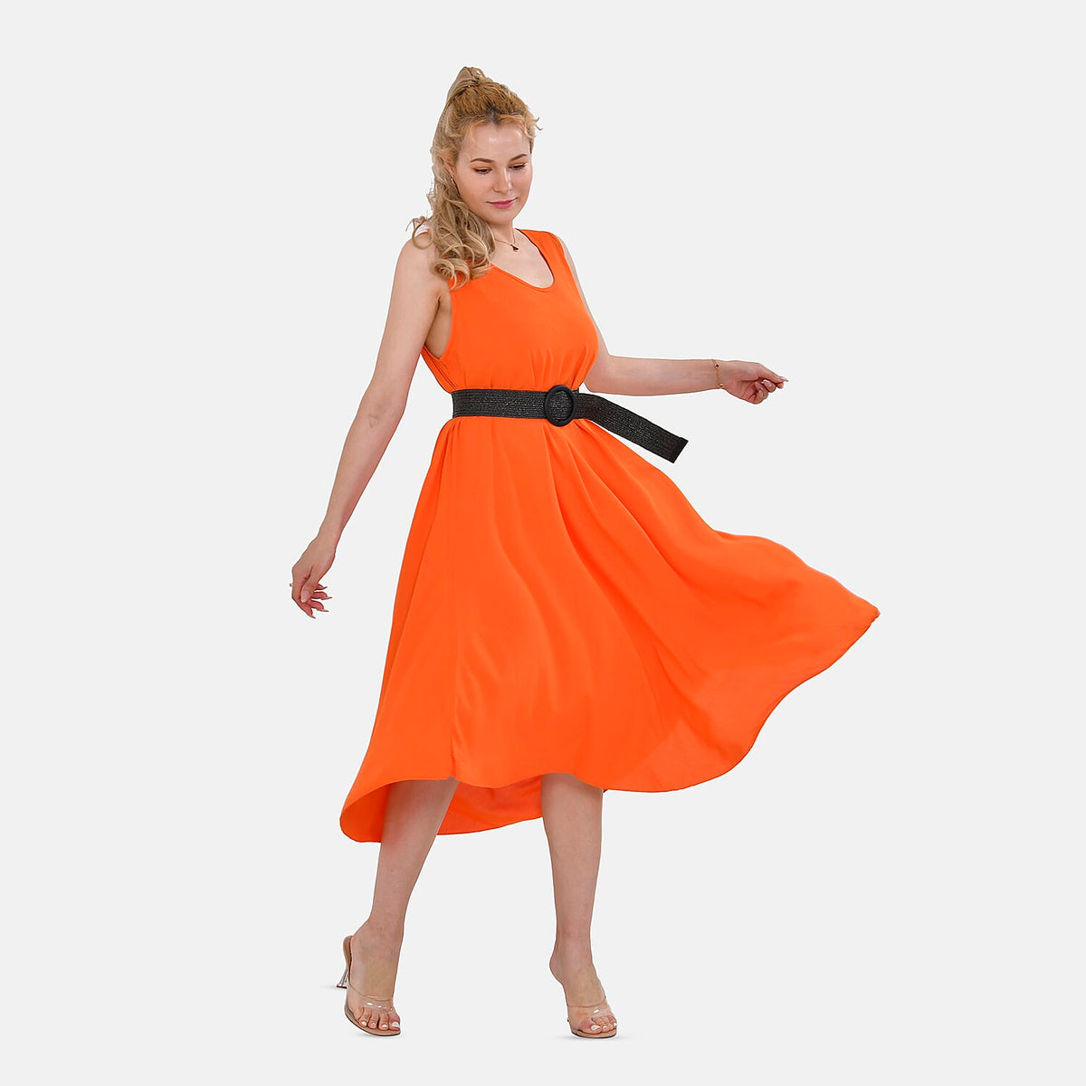 TAMSY - Set of Printed Umbrella Dress with Elastic Belt V32614565 0