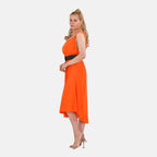 TAMSY 100% Viscose Printed Umbrella Dress with Elasticated Belt (One Size - 8 to 18) - Orange