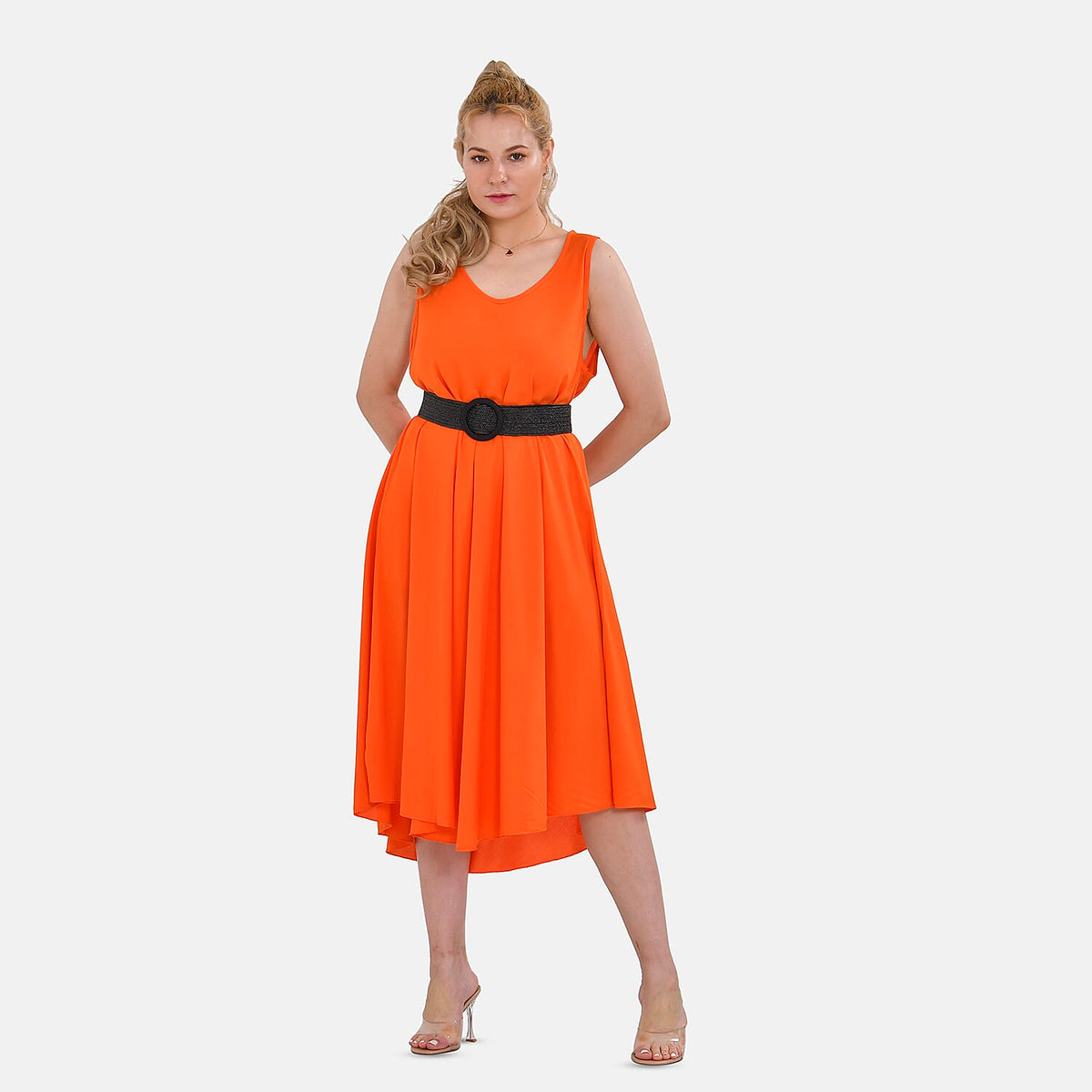 TAMSY - Set of Printed Umbrella Dress with Elastic Belt V32614565 4