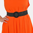TAMSY 100% Viscose Printed Umbrella Dress with Elasticated Belt (One Size - 8 to 18) - Orange