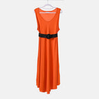 TAMSY 100% Viscose Printed Umbrella Dress with Elasticated Belt (One Size - 8 to 18) - Orange