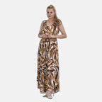 Tamsy Printed Umbrella Dress with Elastic Belt (One Size Curve) - Yellow