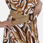 Tamsy Printed Umbrella Dress with Elastic Belt (One Size Curve) - Yellow