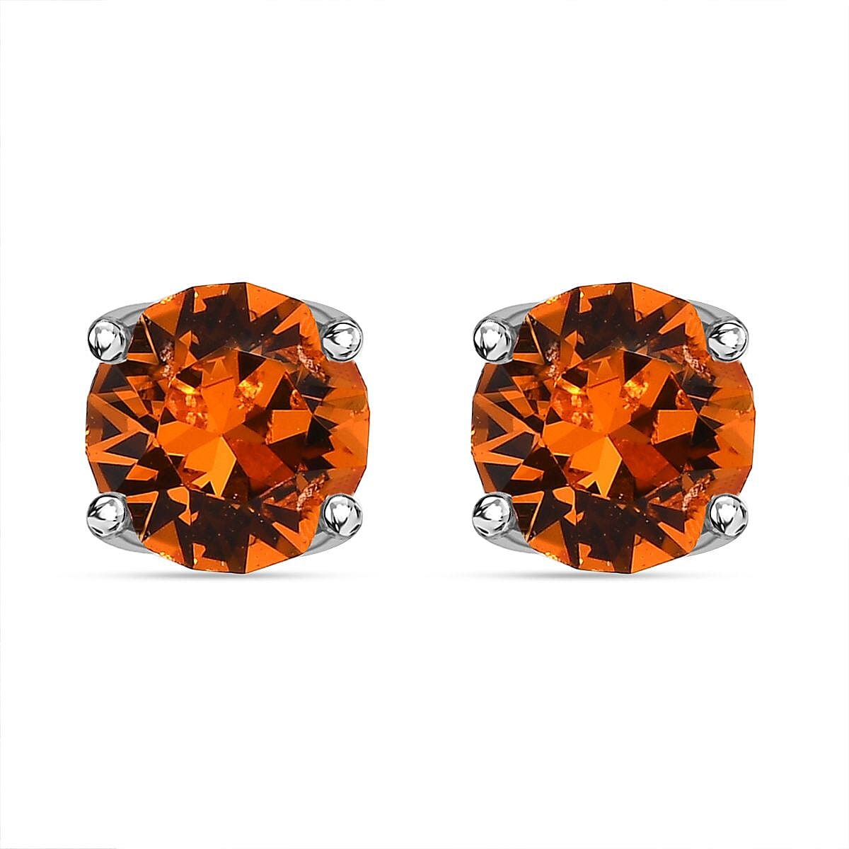Tangerine Crystal Austrian Solitaire Stud Earrings in Sterling Silver 7592116 0