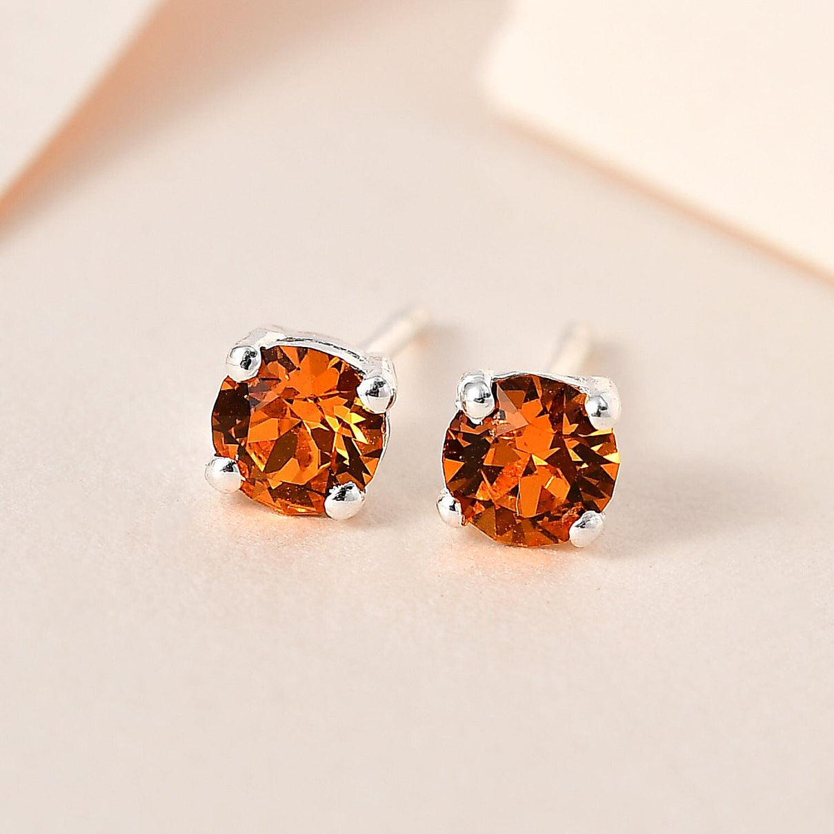 Tangerine Crystal Austrian Solitaire Stud Earrings in Sterling Silver 7592116 1