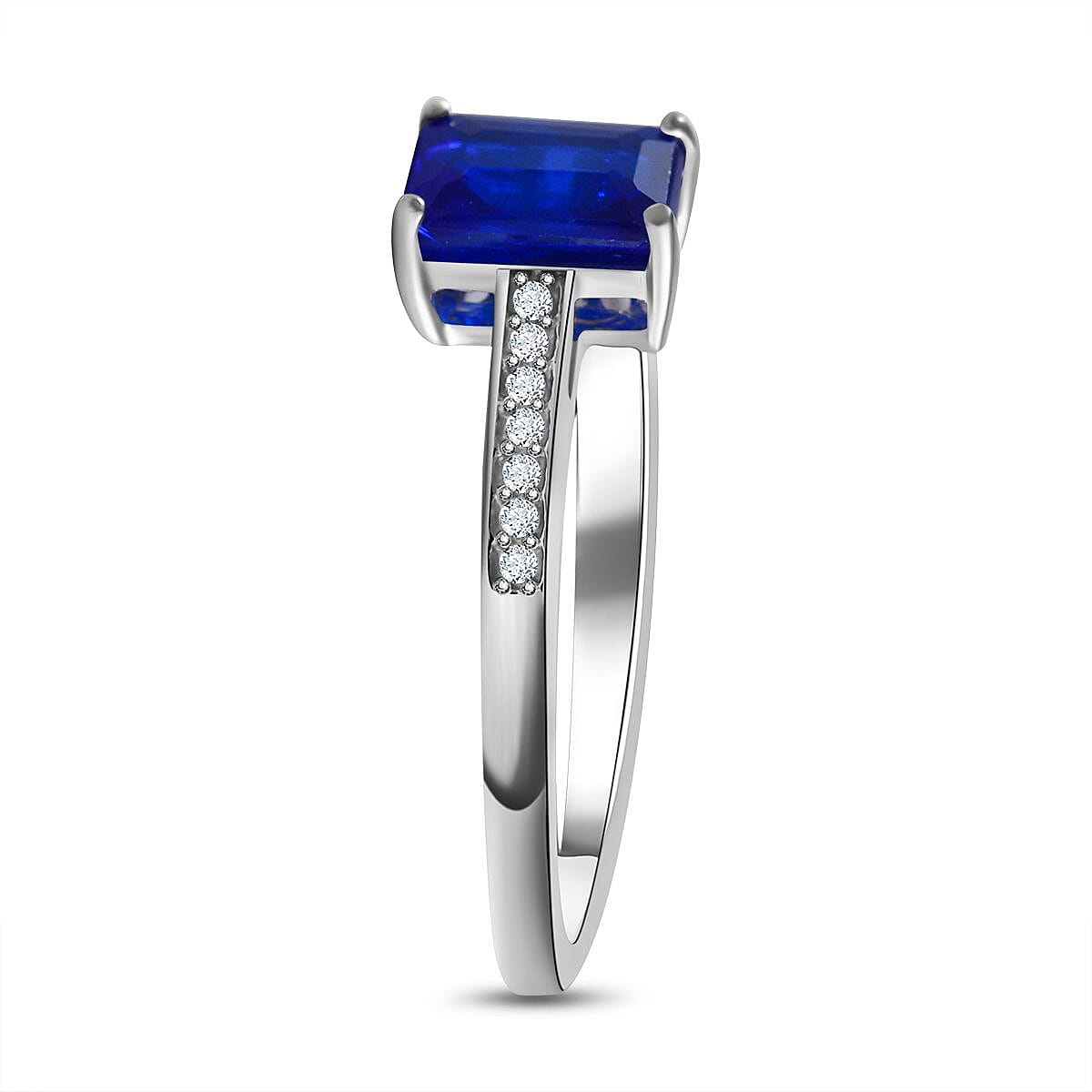 Tanzanian Blue Spinel and Natural Zircon Ring in Rhodium Overlay Sterling Silver 1.07 Ct V32578777 4