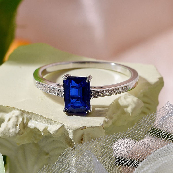 Tanzanian Blue Spinel and Natural Zircon Ring in Rhodium Overlay Sterling Silver 1.07 Ct 7592827 2