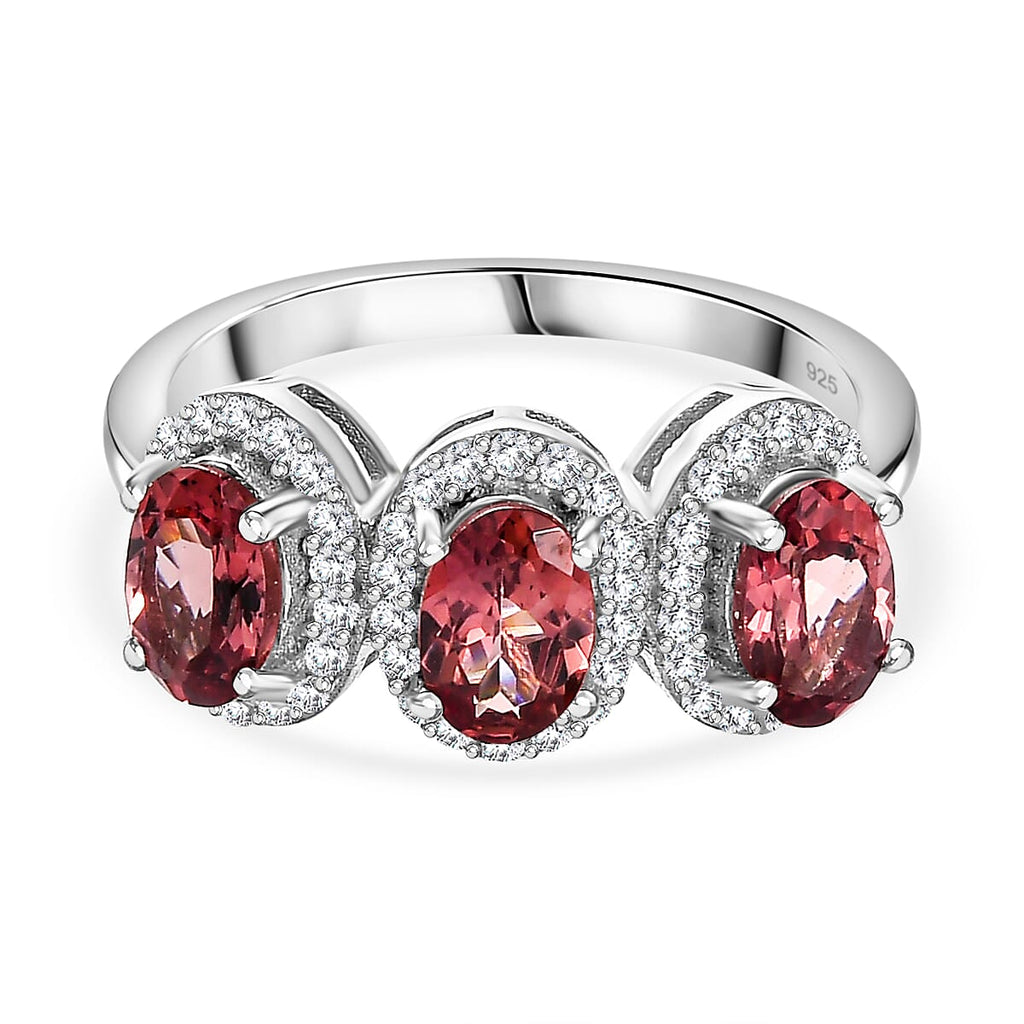 Tanzanian Blush Garnet & Natural Zircon Ring in Rhodium Overlay Sterling Silver 2.21 Ct.