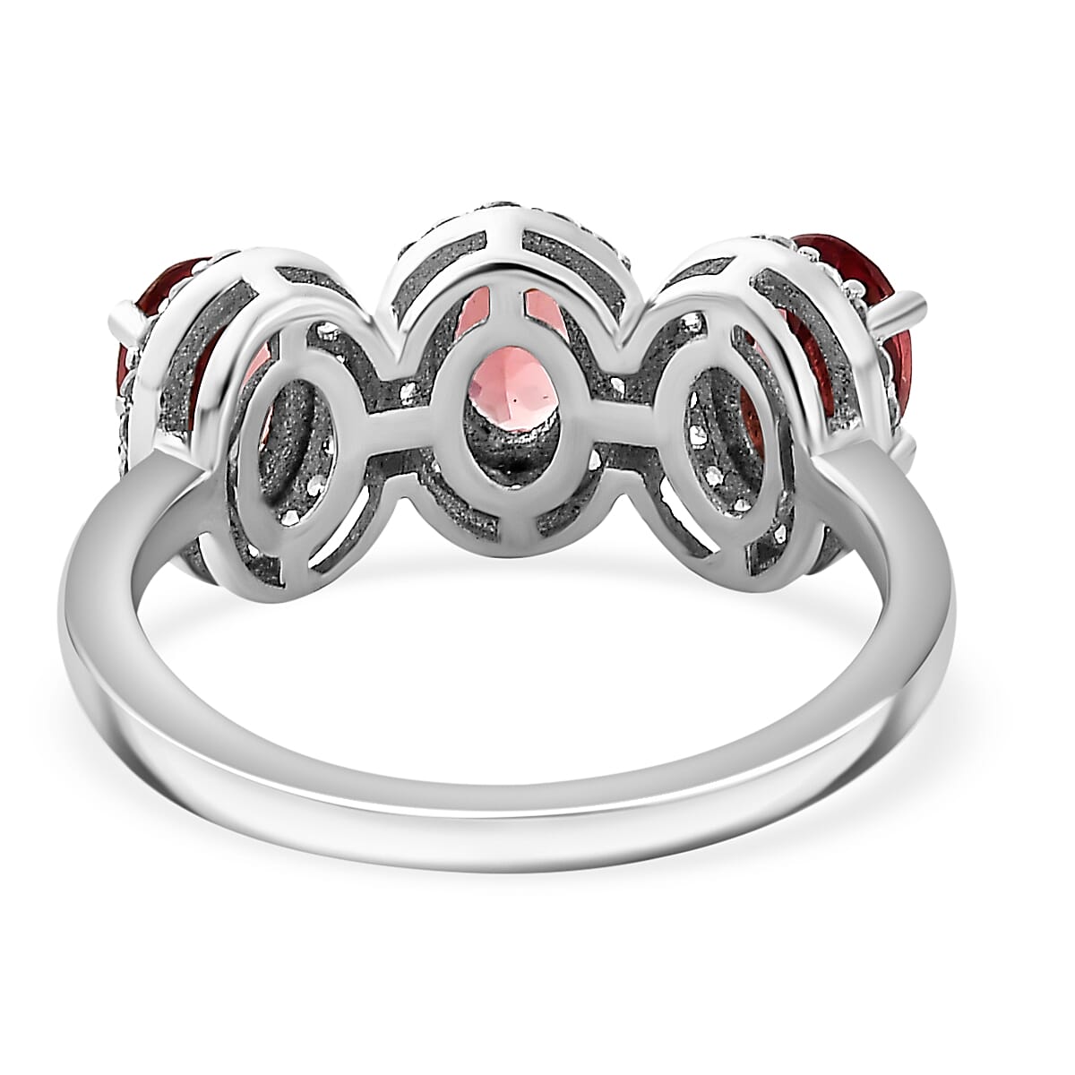 Tanzanian Blush Garnet and Natural Zircon Halo Ring in Rhodium Overlay Sterling Silver 7808798 5