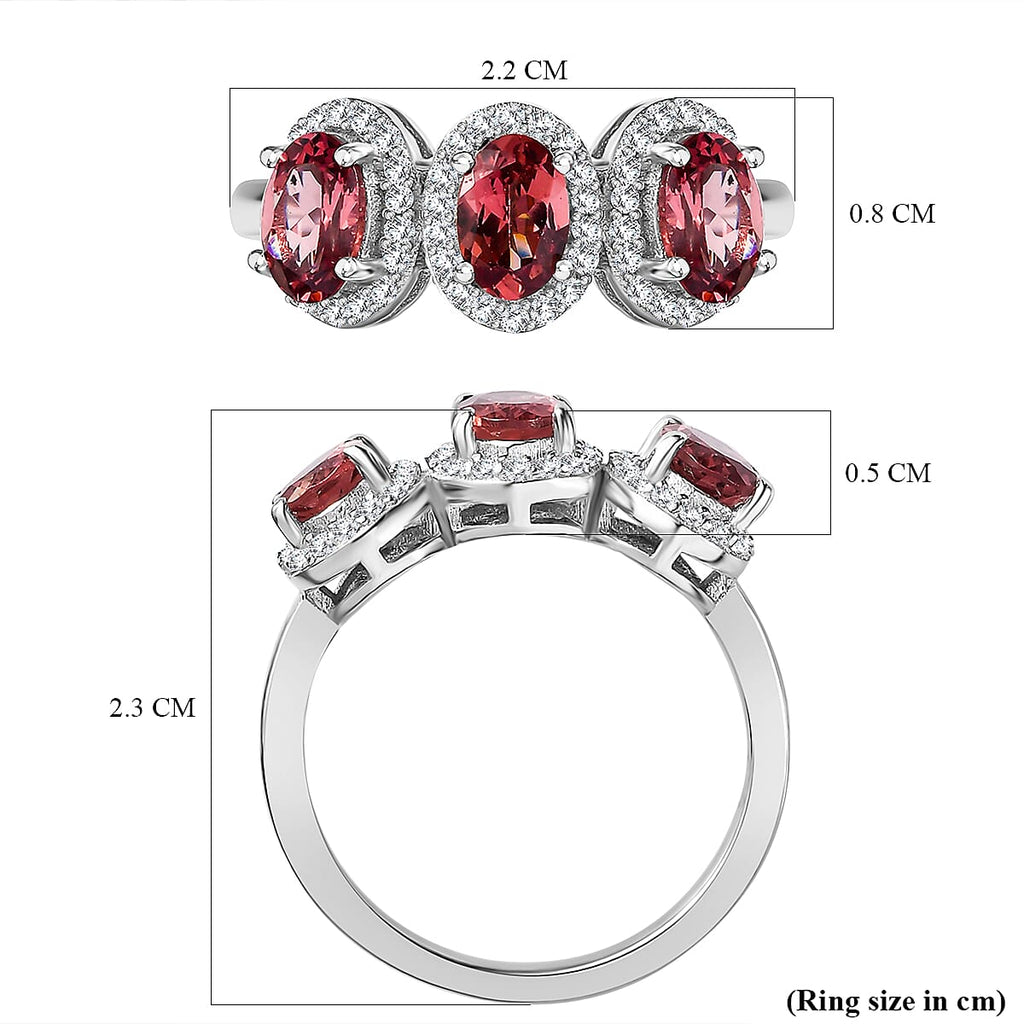 Tanzanian Blush Garnet & Natural Zircon Ring in Rhodium Overlay Sterling Silver 2.21 Ct.
