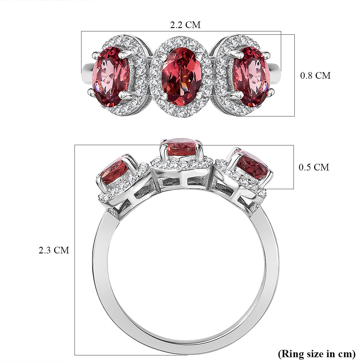 Tanzanian Blush Garnet and Natural Zircon Halo Ring in Rhodium Overlay Sterling Silver 7808798 6