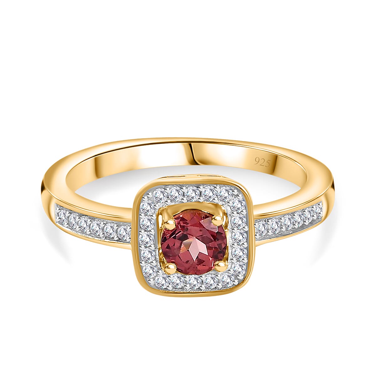 Tanzanian Blush Garnet and Natural Zircon Halo Ring in 18K Yellow Gold Vermeil Plated Sterling Silver 7808924 0