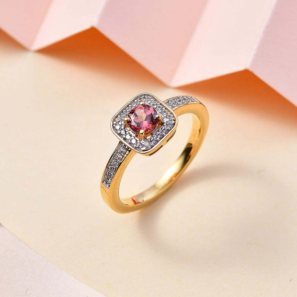 Tanzanian Blush Garnet and Natural Zircon Halo Ring in 18K Yellow Gold Vermeil Plated Sterling Silver 7808924 2