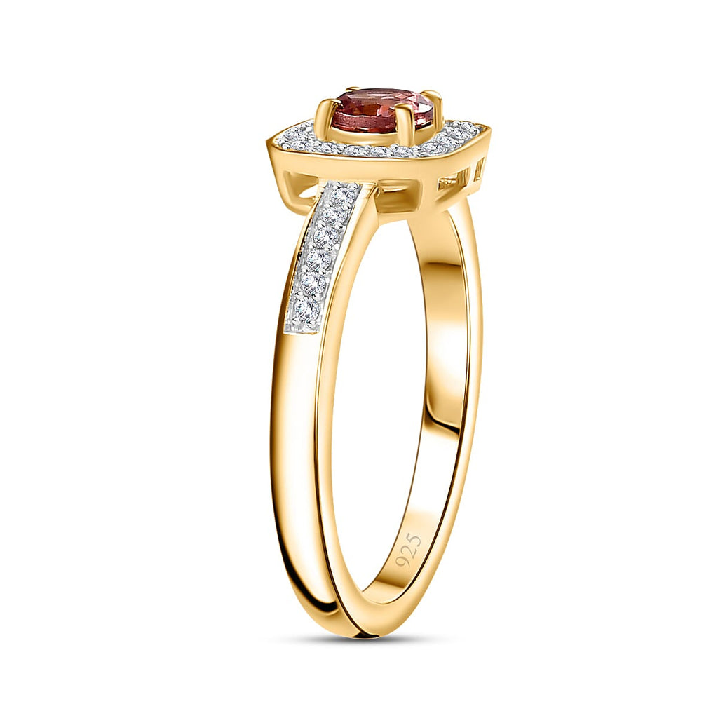 Tanzanian Blush Garnet & Natural Zircon Ring in 18K YG Vermeil Plated Sterling Silver