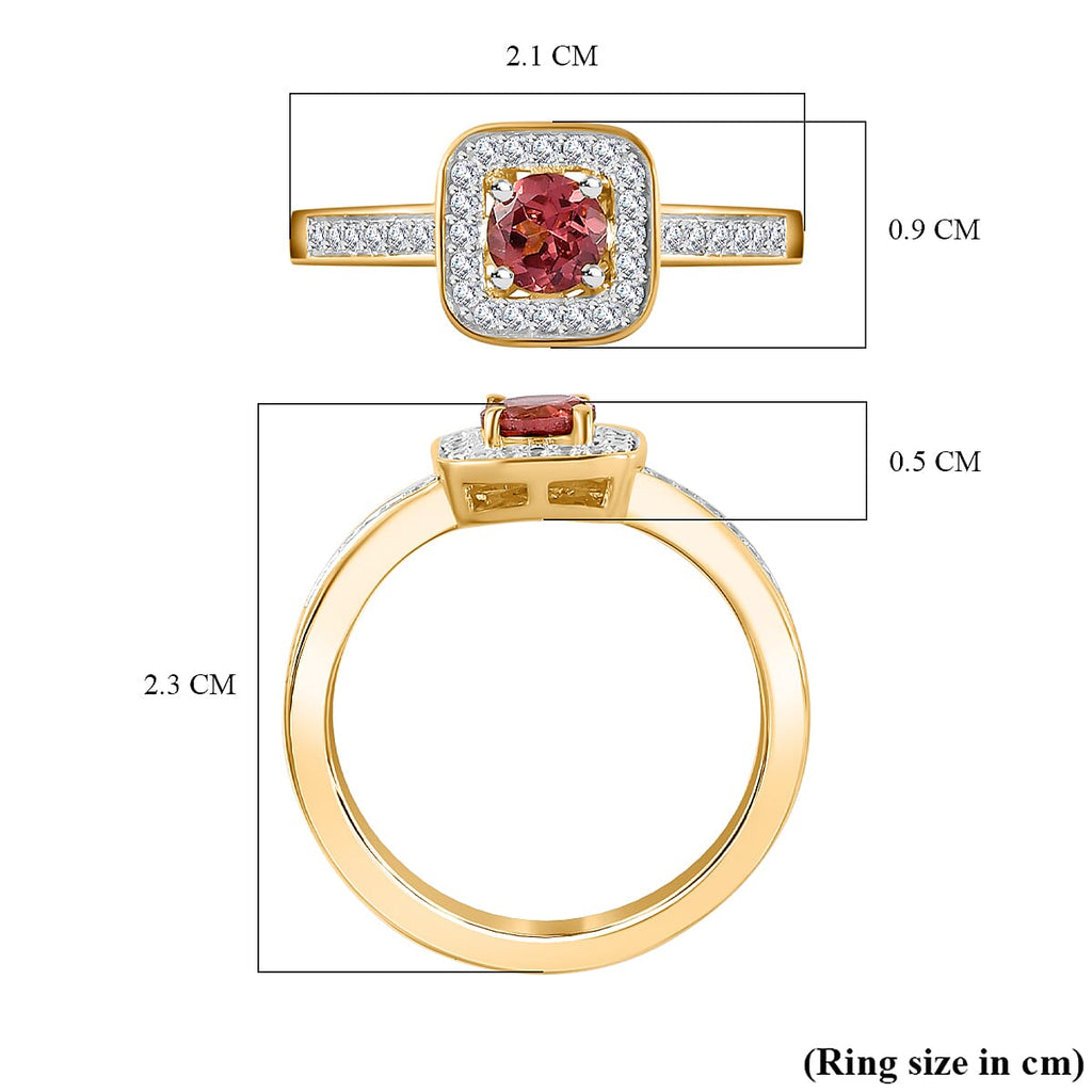 Tanzanian Blush Garnet & Natural Zircon Ring in 18K YG Vermeil Plated Sterling Silver