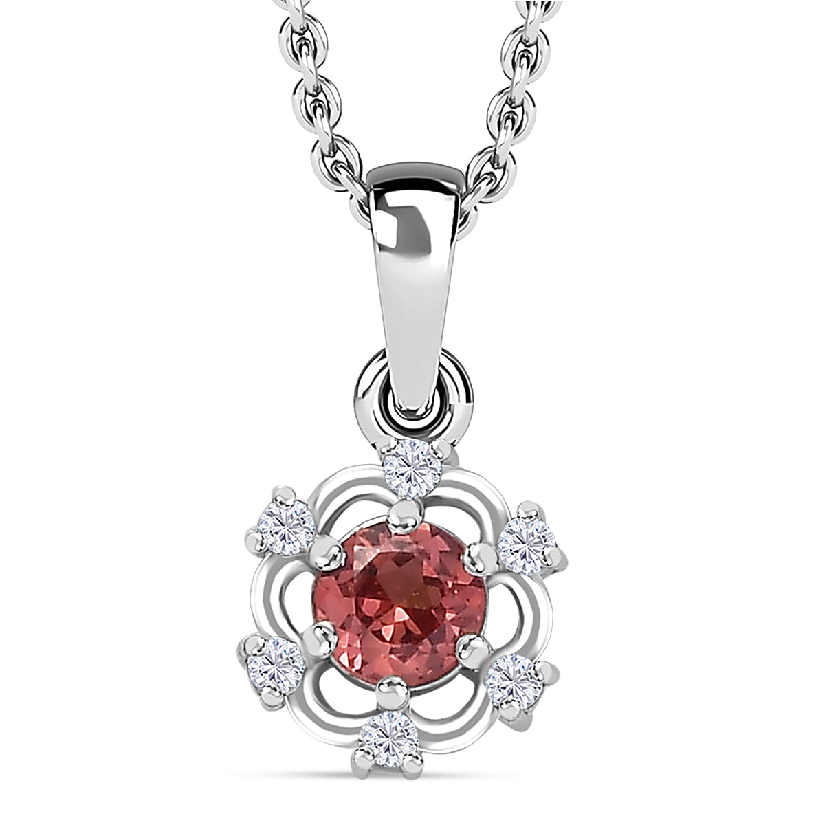 Tanzanian Blush Garnet and Natural Zircon Pendant with Chain (Size 20) in Rhodium Plated Sterling Silver 4283366 0