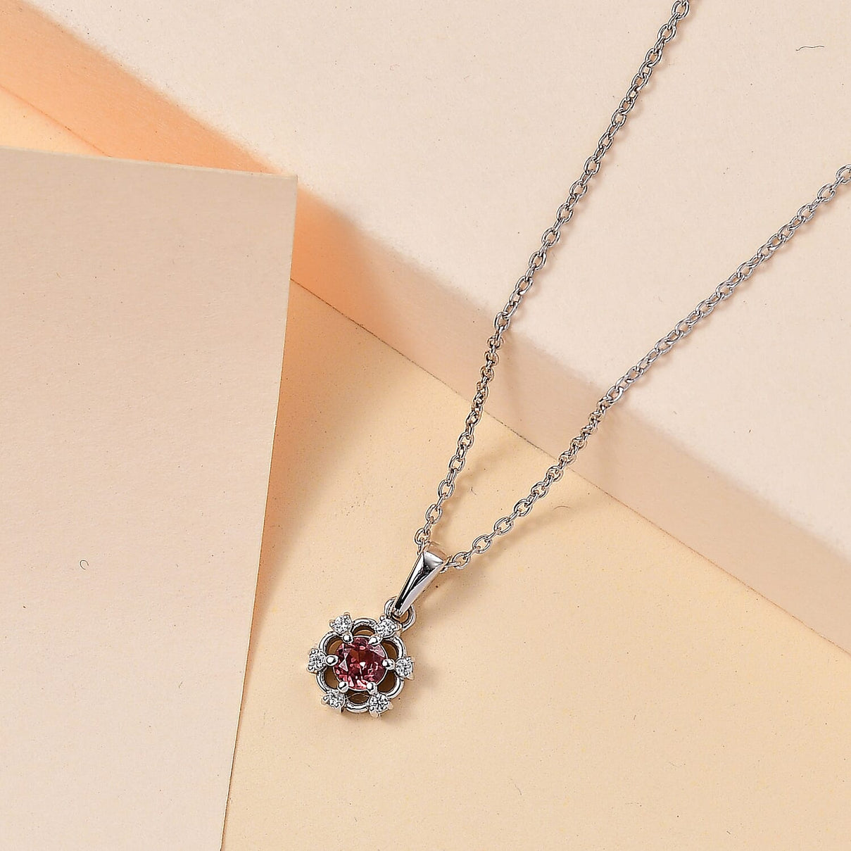 Tanzanian Blush Garnet and Natural Zircon Pendant with Chain (Size 20) in Rhodium Plated Sterling Silver 4283366 2