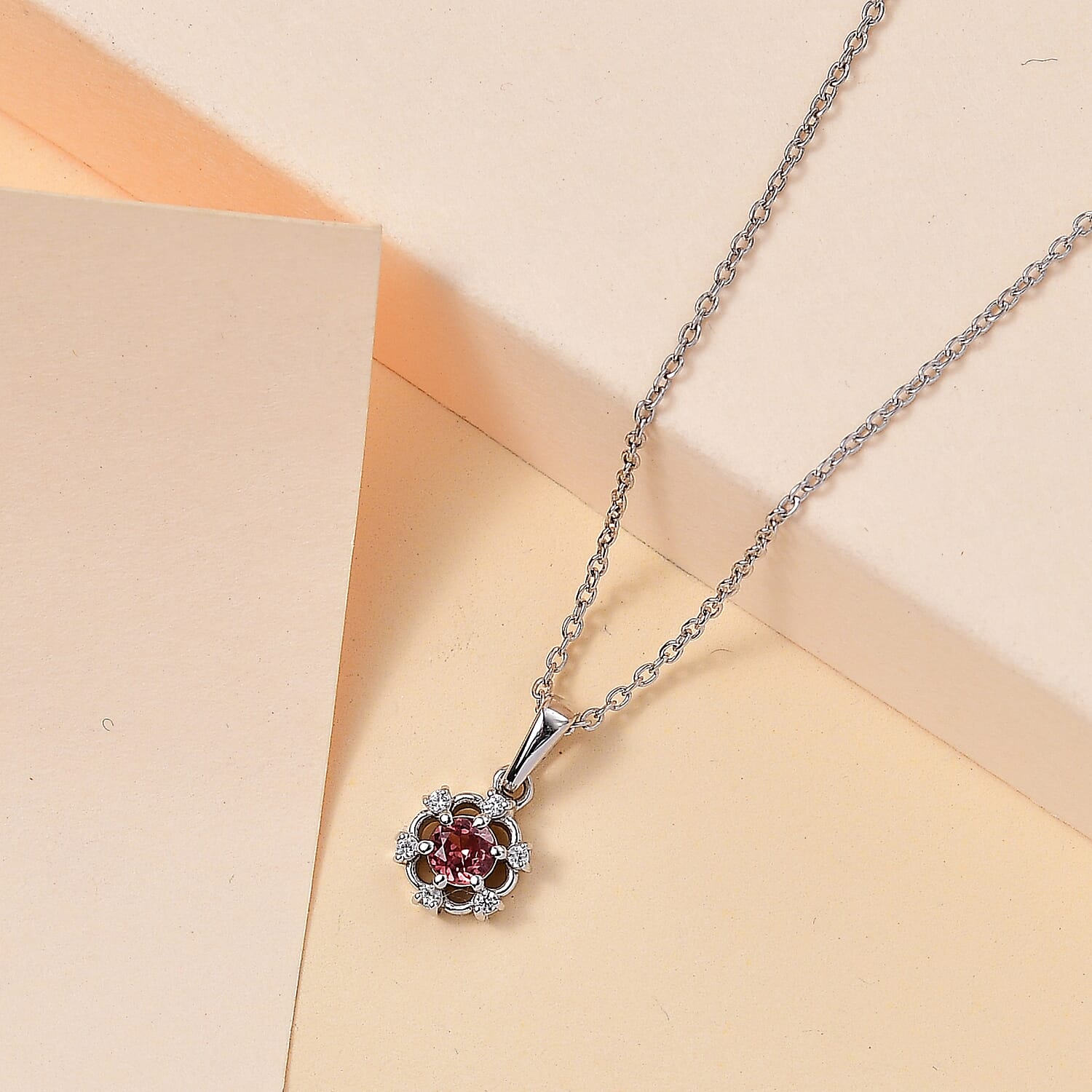 Tanzanian Blush Garnet and Natural Zircon Pendant with Chain (Size 20) in Rhodium Plated Sterling Silver 4283366 2
