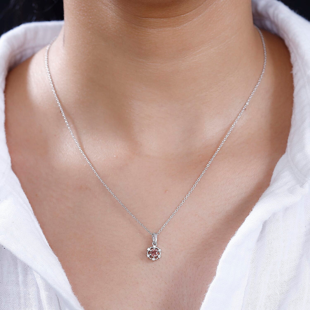 Tanzanian Blush Garnet and Natural Zircon Pendant with Chain (Size 20) in Rhodium Plated Sterling Silver 4283366 3