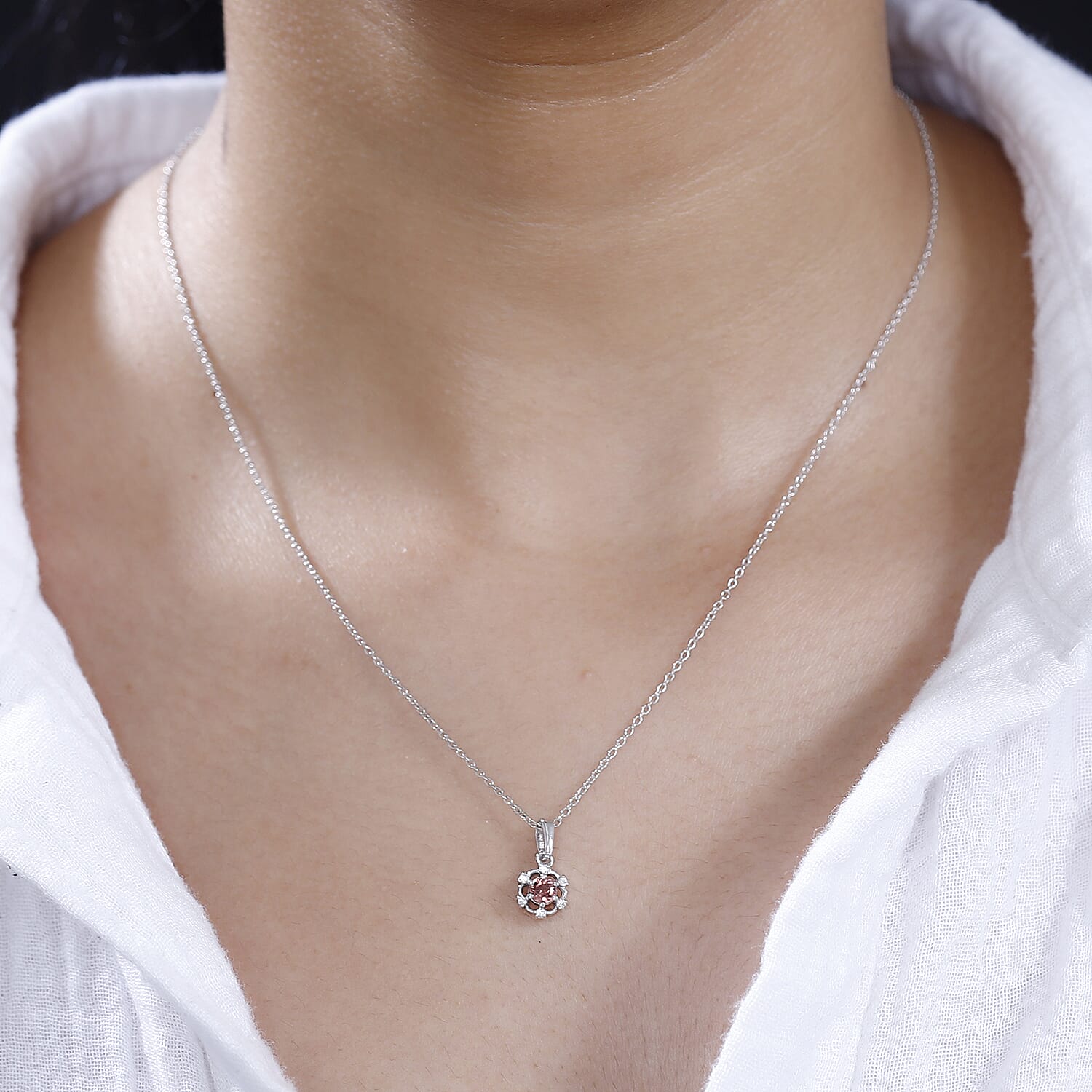 Tanzanian Blush Garnet and Natural Zircon Pendant with Chain (Size 20) in Rhodium Plated Sterling Silver 4283366 3