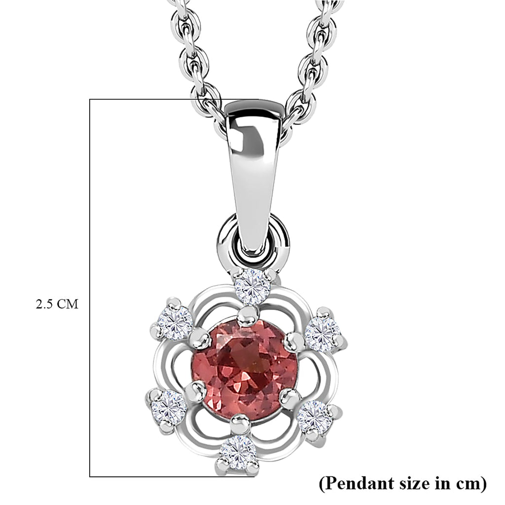 Tanzanian Blush Garnet & Natural Zircon Pendant with Chain (Size 20) in Rhodium Sterling Silver, Silver Wt. 5.4 Gms.