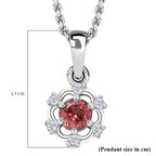Tanzanian Blush Garnet & Natural Zircon Pendant with Chain (Size 20) in Rhodium Sterling Silver, Silver Wt. 5.4 Gms.