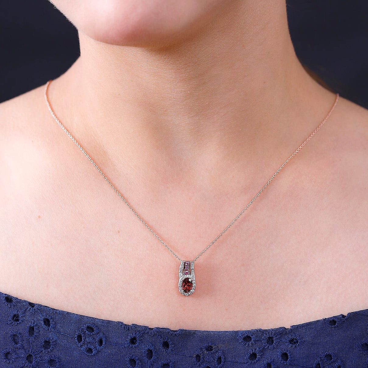 Tanzanian Blush Garnet, Natural Zircon and Pink Sapphire Halo Pendant with Chain (Size 20) in 18K Rose Gold Vermeil Plated Sterling Silver 4283826 2
