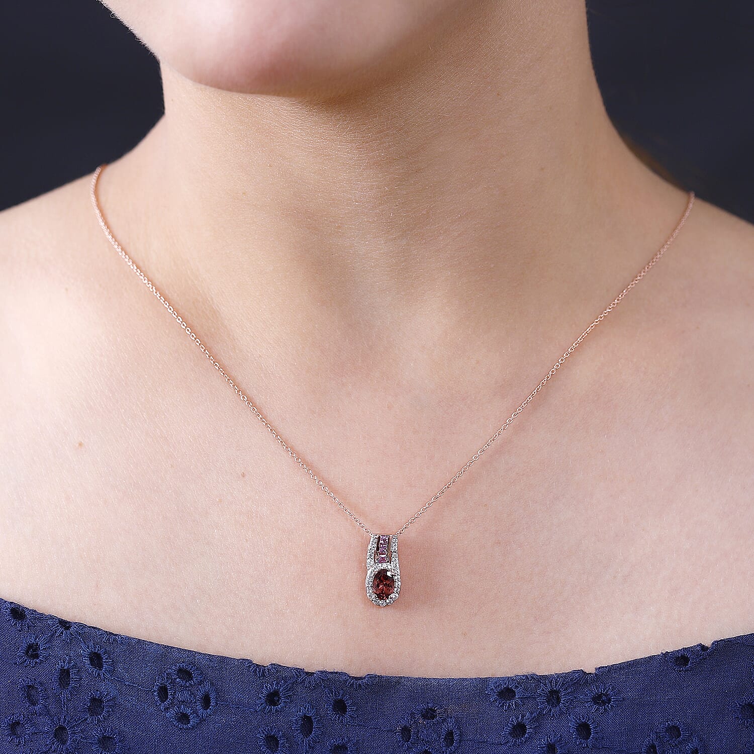 Tanzanian Blush Garnet, Natural Zircon and Pink Sapphire Halo Pendant with Chain (Size 20) in 18K Rose Gold Vermeil Plated Sterling Silver 4283826 2