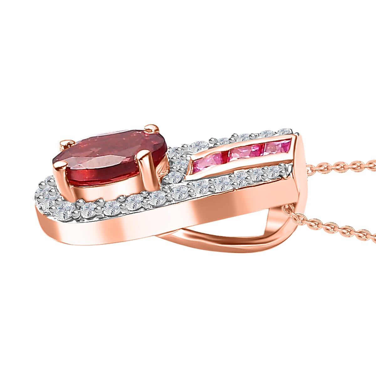 Tanzanian Blush Garnet, Natural Zircon and Pink Sapphire Halo Pendant with Chain (Size 20) in 18K Rose Gold Vermeil Plated Sterling Silver 4283826 4