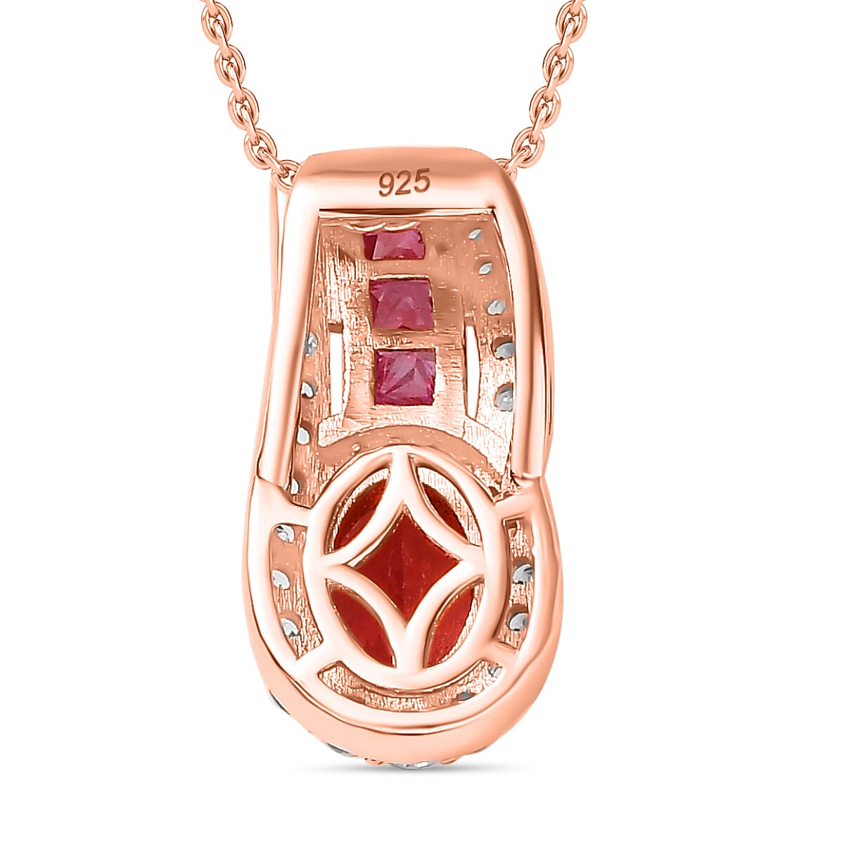 Tanzanian Blush Garnet, Natural Zircon and Pink Sapphire Halo Pendant with Chain (Size 20) in 18K Rose Gold Vermeil Plated Sterling Silver 4283826 5