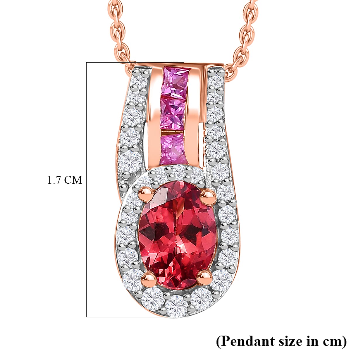 Tanzanian Blush Garnet, Natural Zircon and Pink Sapphire Halo Pendant with Chain (Size 20) in 18K Rose Gold Vermeil Plated Sterling Silver 4283826 6