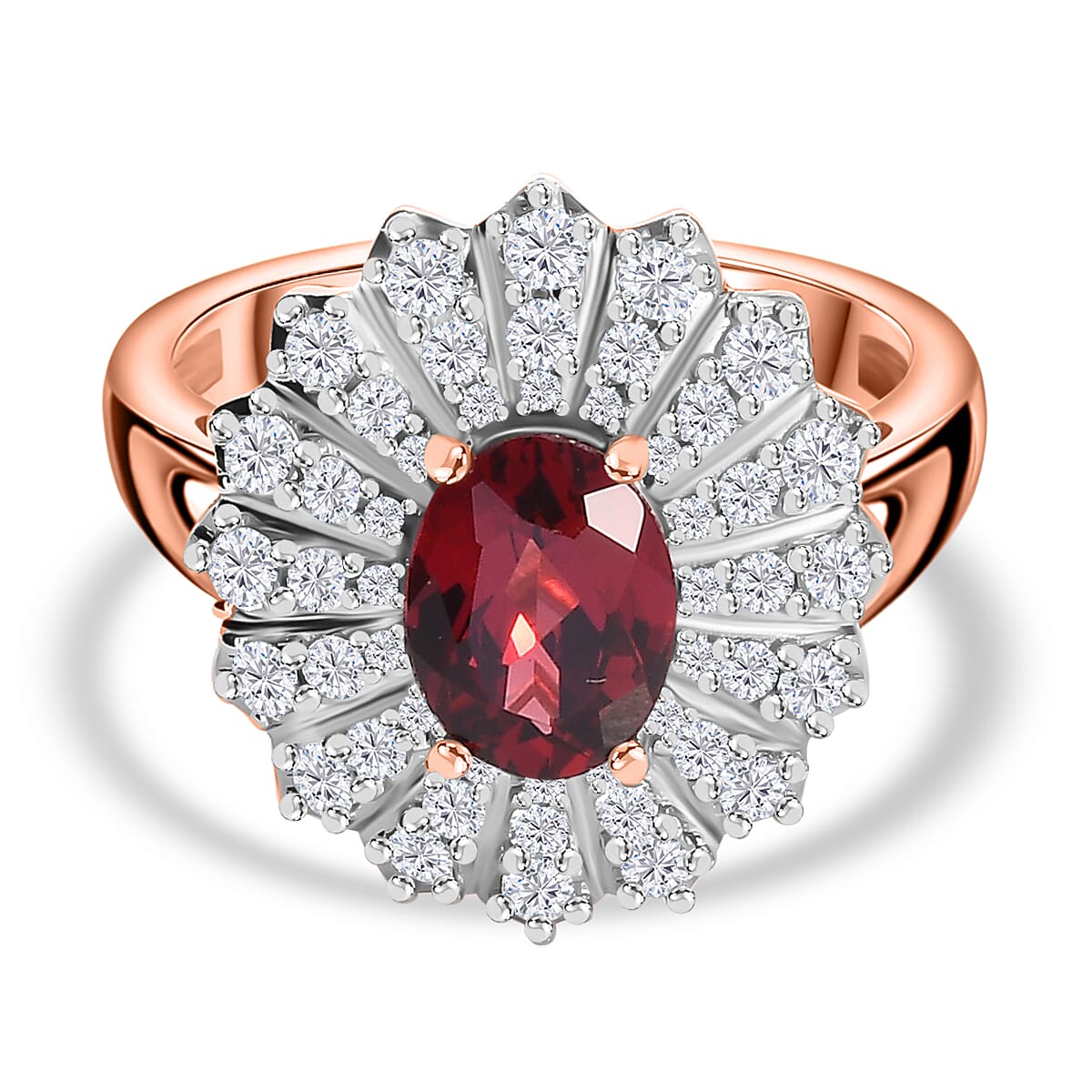 Tanzanian Wine Garnet and White Zircon Ring 18K Vermeil Rose Gold Plated Sterling Silver 2.50 Ct. 7829342 0