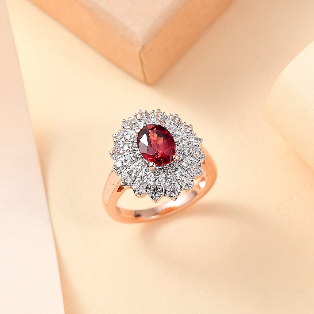 18K VERMEIL ROSE GOLD PLATED Tanzanian Wine Garnet                   OVAL Ring Ct 2.50.