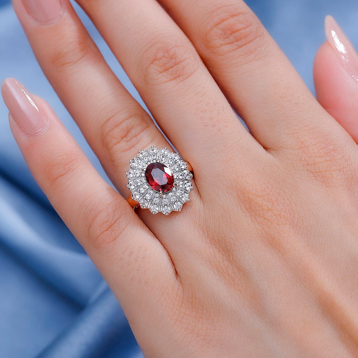 Tanzanian Wine Garnet and White Zircon Ring 18K Vermeil Rose Gold Plated Sterling Silver 2.50 Ct. 7829342 2