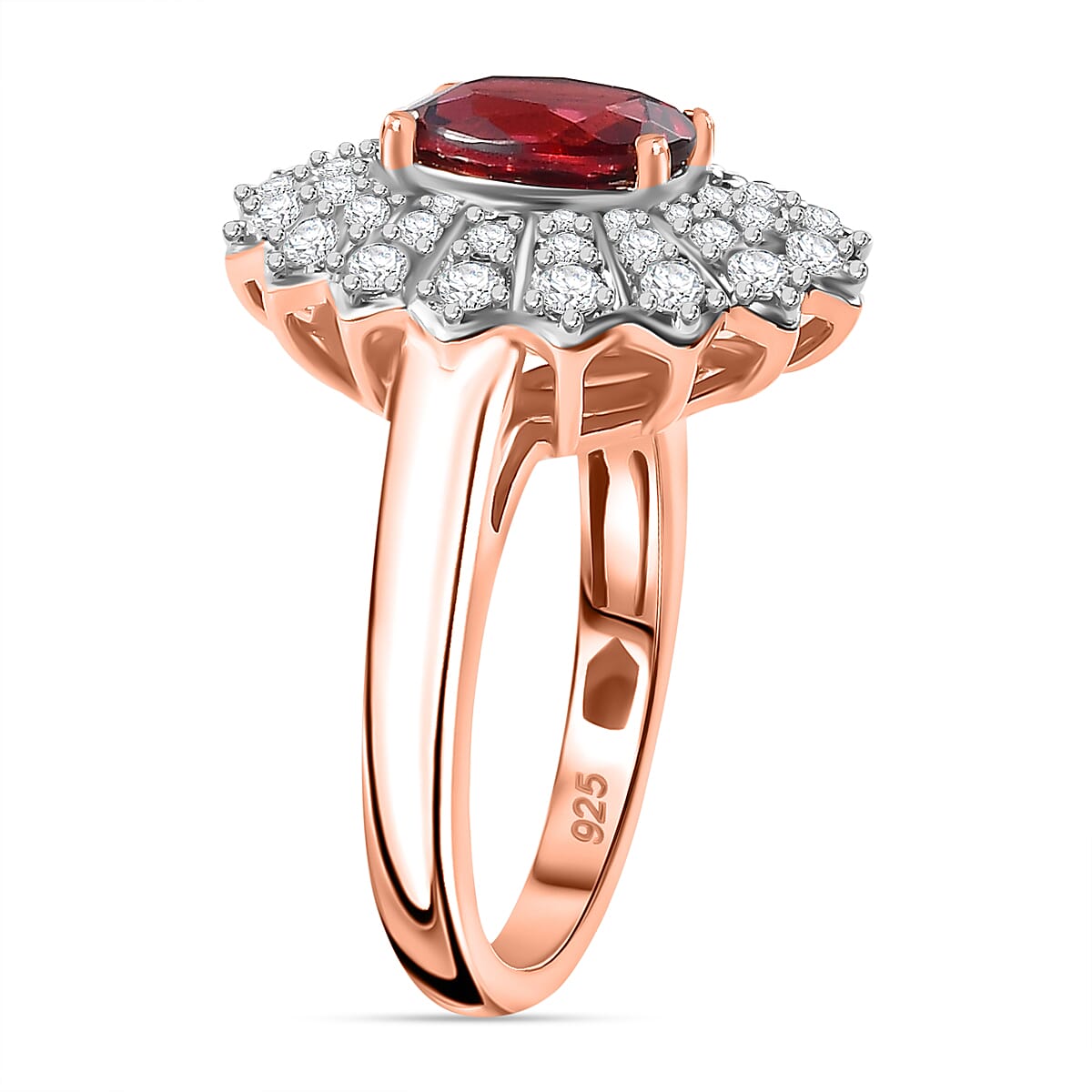 Tanzanian Wine Garnet and White Zircon Ring 18K Vermeil Rose Gold Plated Sterling Silver 2.50 Ct. 7829342 3