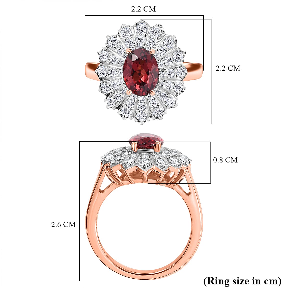 Tanzanian Wine Garnet and White Zircon Ring 18K Vermeil Rose Gold Plated Sterling Silver 2.50 Ct. 7829342 5