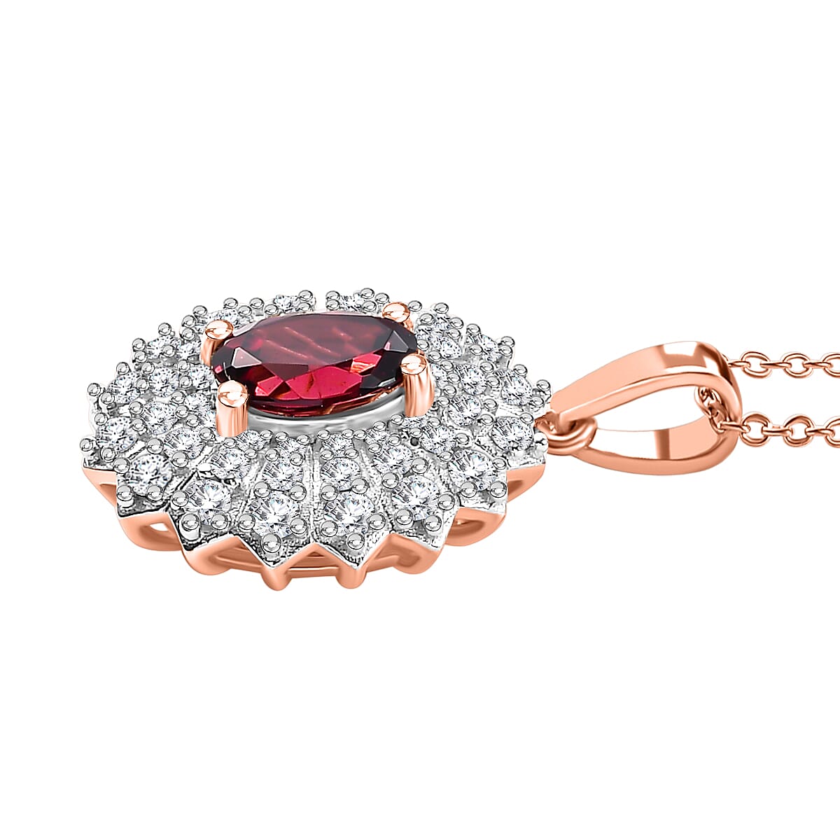 Tanzanian Wine Garnet Pendent With Chain (Size 20) in 18K Rose Gold Vermeil Plated Sterling Silver 2.53 ct. 4290790 4