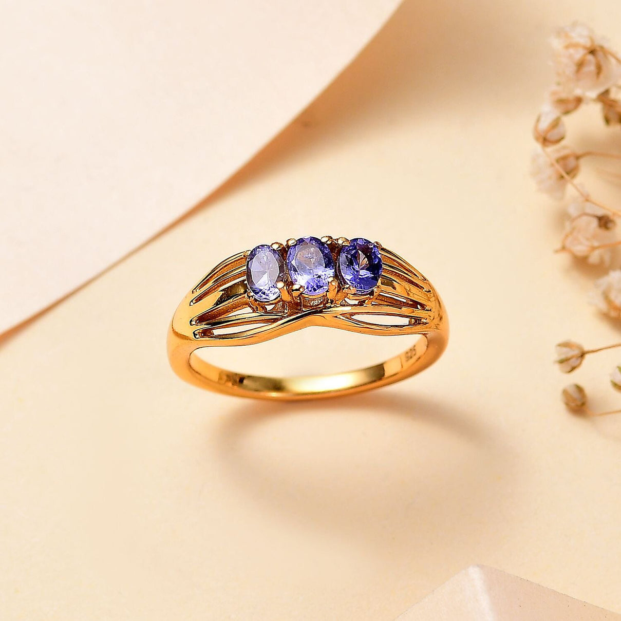 Premium Tanzanite Trilogy Ring in 14K Gold Overlay Sterling Silver 7821976 1