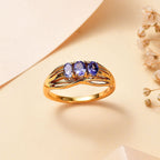 Premium Tanzanite Trilogy Ring in 14K Gold Overlay Sterling Silver